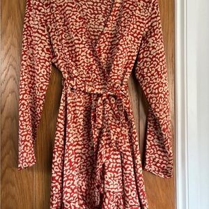 Missguided Red and Cream Long Sleeve Dress